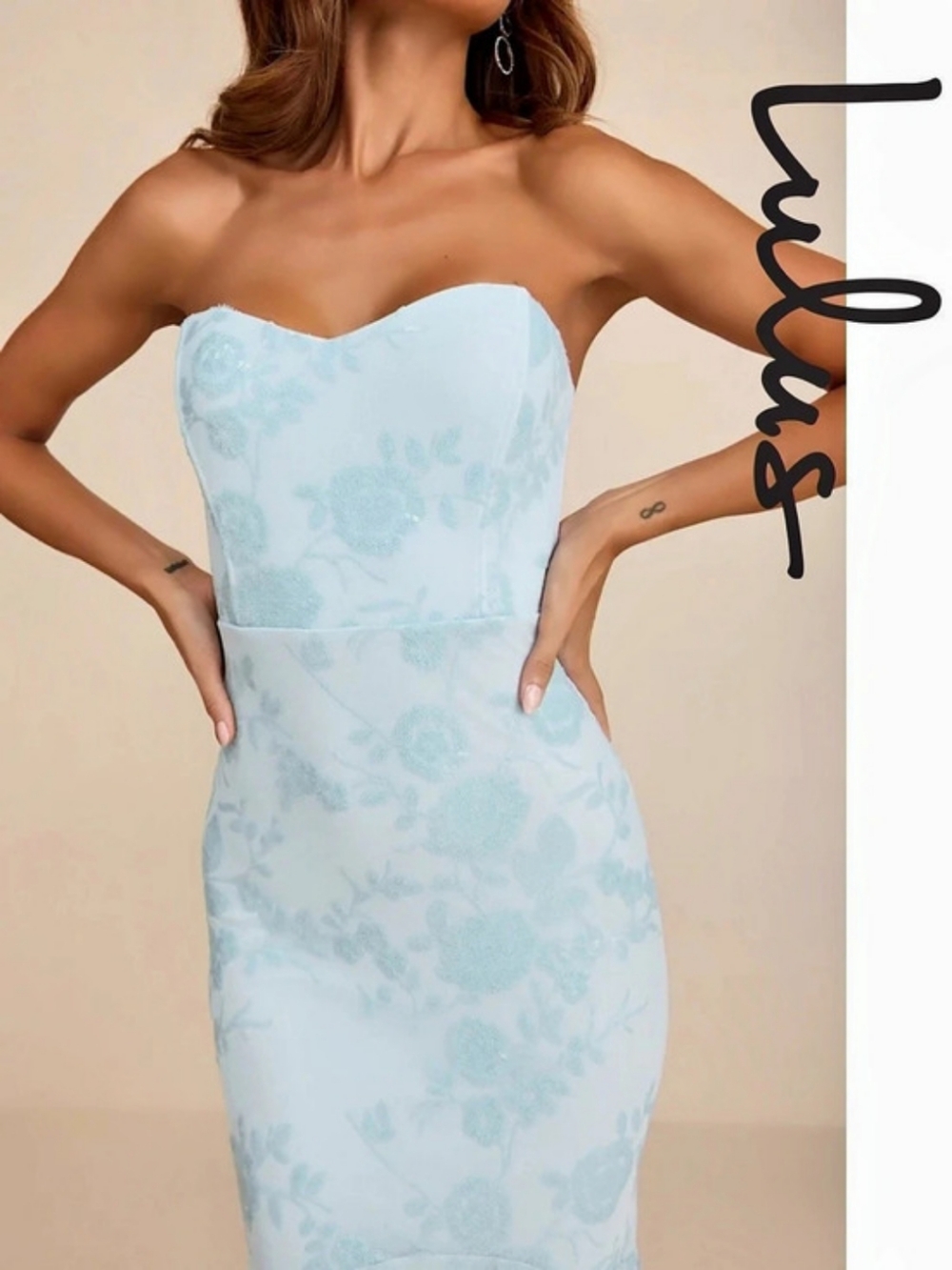 Lulus - Mayley Light Blue Sequin Strapless Maxi Dress - Large